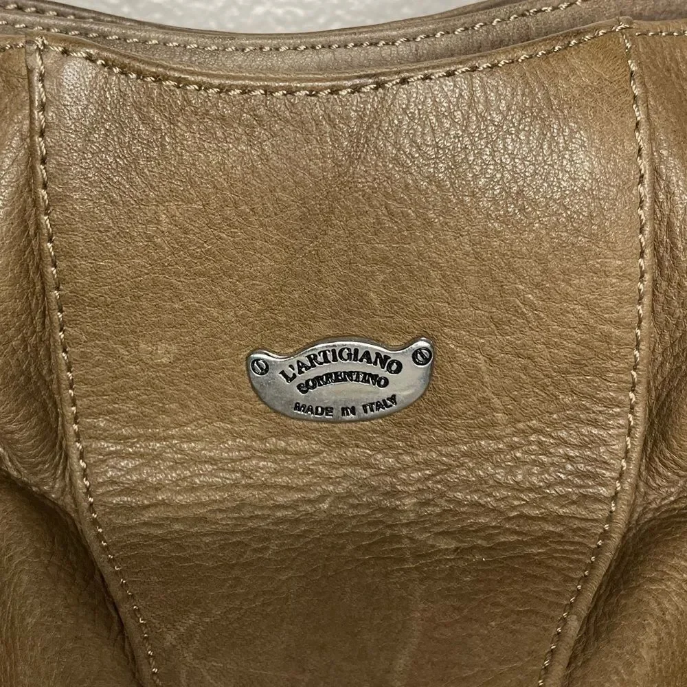 L’Artigiano Leather Tote Brown Tan Shoulder Bag Womens Purse Borse In Pe… - Picture 7 of 12